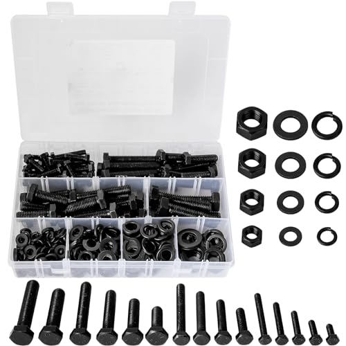 M6 M8 M10 M12 Metric Bolts and Nuts Assortment Kit 16MM to 60MM Grade 8 Hex Head Nuts Bolts Washers Assortment 15 Metric Sizes Nuts and Bolts Assortment Kit with Storage Case, 232PCS, Black - color: Black- 232PCS M6 M8 M10 M12