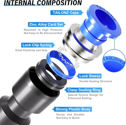 TAILONZ PNEUMATIC 1/4"3/8"1/2"1/8" Push to Connect Fitting NPT Thread Air Hose Fittings,Suitable for Nylon Tube PU Tube Air Tube and Other Connection Kits（Pack of 220） - size: Pack of 220