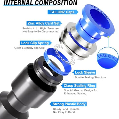 TAILONZ PNEUMATIC 1/4"3/8"1/2"1/8" Push to Connect Fitting NPT Thread Air Hose Fittings,Suitable for Nylon Tube PU Tube Air Tube and Other Connection Kits（Pack of 220） - size: Pack of 220