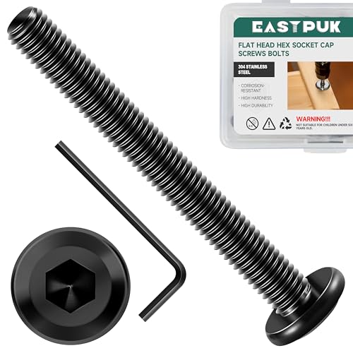 20Pcs M6-1.0 x 60mm Flat Head Socket Cap Screws Bolts 304 Stainless Steel Black Zinc Plated Furniture Bolts, Fully Threaded M6 Bolt with Hex Spanner - size: M6 x 60mm
