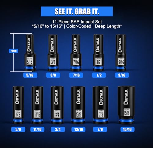 11PCS 1/2“ Drive Impact Deep Socket Set SAE (5/16″-15/16″) 6-Point CR-MO - size: 11PCS SAE