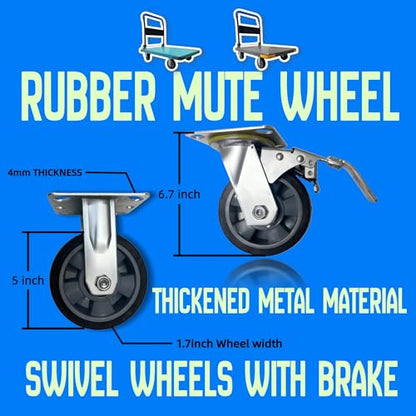 Heavy Duty Flatbed Cart with Swivel Wheels with Brakes,36" Lx24 W - color: Blue, size: Large