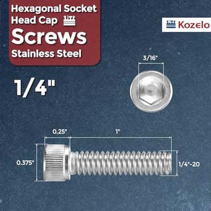50pcs Socket Head Cap Screws 1/4"-20x1 304 Stainless Steel Silver - color: Silver, size: 1/4"-20x1"