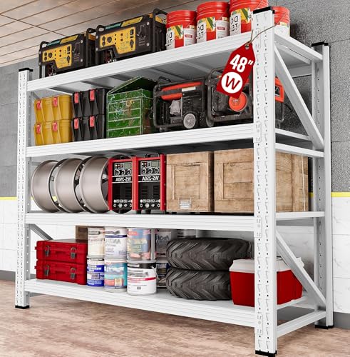48" Wide Heavy Duty Garage Shelving Units,3000LBS 24 Deep Storage Shelves,White Metal Garage Shelves,Large Storage Rack,Steel Shelf,Industrial Shelving for Shop,Warehouse,48" W x 24" D x 70" H - color: White, size: 48"Wx24"Dx70"H