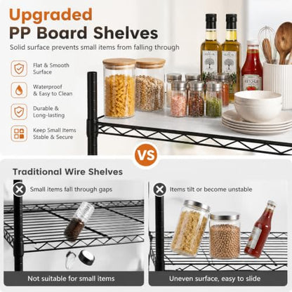 Meet perfect 6-Tier Rolling Shelving Unit with PP Board Shelves - color: Black, size: 6-Tier, 82"H x 45"W x 18"D,PP Shim