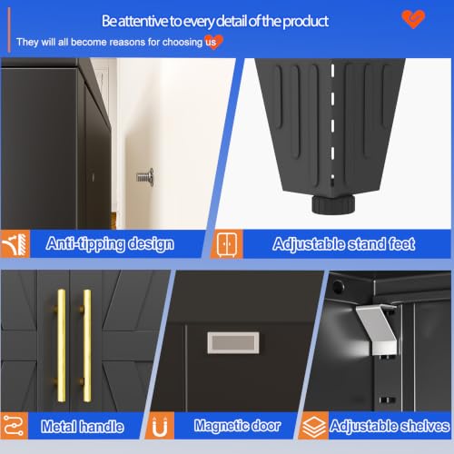 GAIOUS 71" Tall Kitchen Pantry Cabinet,Metal Storage Cabinet Black Cupboard - color: Black, size: 14.3"D x 28.7"W x 71"H