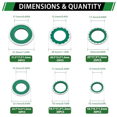 160PCS A/C Compressor Seal Washers Assortment Kit, A/C Gaskets - color: 160PCS A/C Compressor Seal Washers Kit (Green)
