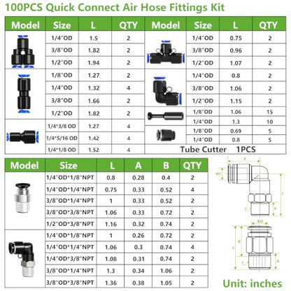 mxuteuk 100PCS Quick Connect Air Hose Fittings,Quick Release Pneumatic Kit - size: 100PCS