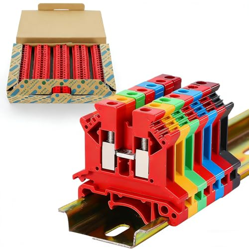100PCS Red UK2.5B Terminal Block DIN Rail Terminal Blocks - Application for 12-22 AWG 800V Electrical Cabinets Distribution Box,Solar Power System,PLC Industrial Control Automation Panel DIY CNC RV - color: UK2.5B Red Terminal Block