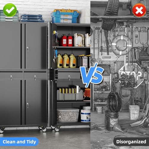 71-Inch Garage Storage Cabinet with 2 Drawers, Wheels and Pegboard - color: Black, size: 16"D x 30"W x 71"H