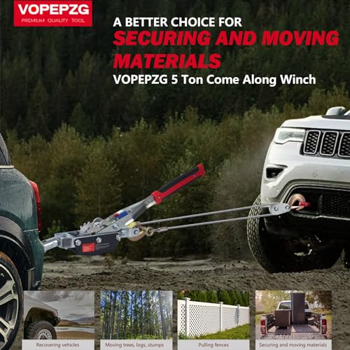 Come Along Winch,5 Ton Capacity with 11.5FT Steel Cable,Heavy Duty Come Along Tool with Dual Gears,3 Hooks,Hand Winch Tool for Road Vehicle Recovery and Pulling Tree,Fence Stretcher,Frame - size: 5T