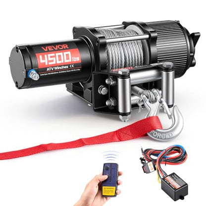 VEVOR 4500 lbs Electric Winch, 12V DC ATV/UTV Winch with Φ0.24 in x 39.4 ft Steel Wire Rope, Wireless & Wired Remote Control, IP54 Waterproof, Roller Fairlead Mount Plate for Towing ATV UTV Off-Road - size: 4500lbs