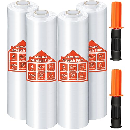 JARLINK Stretch Film, 15" x 1000' Shrink Pallet Wrap W/Handles, 60 Gauge - size: 4 Pack, style: Orange Handles