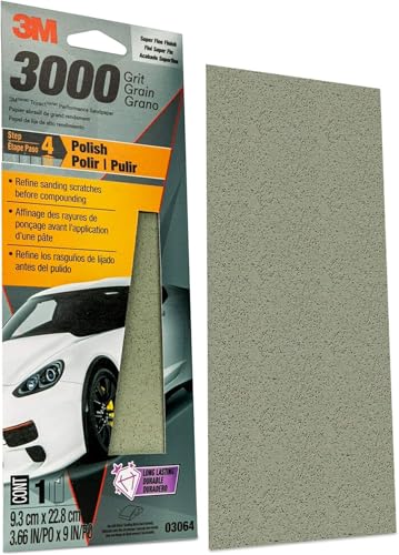 3M Trizact Performance 3000 Grit Sandpaper, 3 2/3 in x 9 in, Polish Clear Coat and Paint, Restore Shine, Ideal for Detailed Finishing, Very Fine Grade Abrasive (03064), Pack of 3 - size: 3 2/3 in x 9 in (Pack of 3)