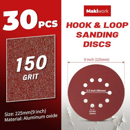 30PCS 9-Inch 10-Hole 150 Grit Hook & Loop Sanding Discs – Heavy-Duty Aluminum Oxide Sandpaper for Drywall Sander, Paint Removal, Wood & Metal Surface Prep - style: 10 Hole