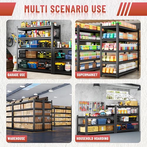 5 Tier Garage Shelving, Heavy Duty Storage Shelf, Adjustable Metal Storage Rack for Garage, Warehouse, Workshop, Black (63" H x 28" W x 14" D) - size: 5-Tier (63"Hx28"Wx14"D)