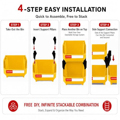 24 Pack Stackable Storage Bins Heavy Duty Parts Box Yellow - color: Yellow-24 Pack, size: 5"x4"x3"