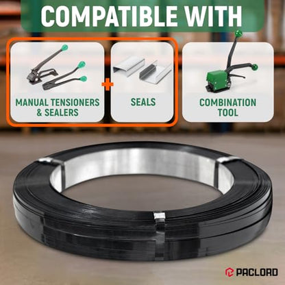 1/2" x 3080' Heavy-Duty Steel Strapping, Pallet of 6 Coils, 0.020" Thick, 1180 Lbs Break Strength, 16" x 3" Core - Pallet Metal Banding - Approved for UPS, Railroad Shipments - size: 6 Coils (Pallet)