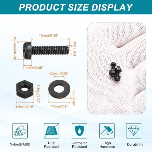 MECCANIXITY 30 Set M2x10mm Nylon PA66 Plastic Cross Round Head Screw Phillips Bolts Hex Nuts Flat Washers Assortment Kit, Metric Full Thread Bolt Fasteners for DIY Machine Assembly, Black - color: Black, size: M2x10mm