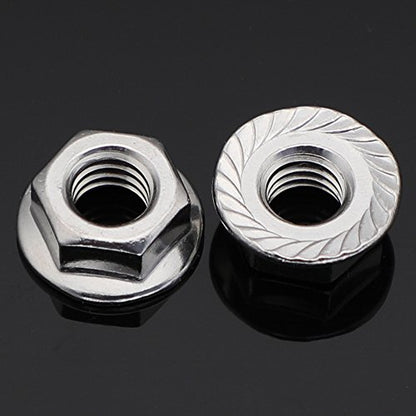 M8 Serrated Flange Nuts Flanged Locknuts, Stainless Steel 18-8 (304), Bright Finish, 50 PCS - color: Silver, size: M8