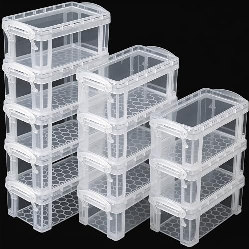 Small Plastic Box, Clear Mini Storage Bins, Stackable Tote with Lid-12 - color: 12-clear