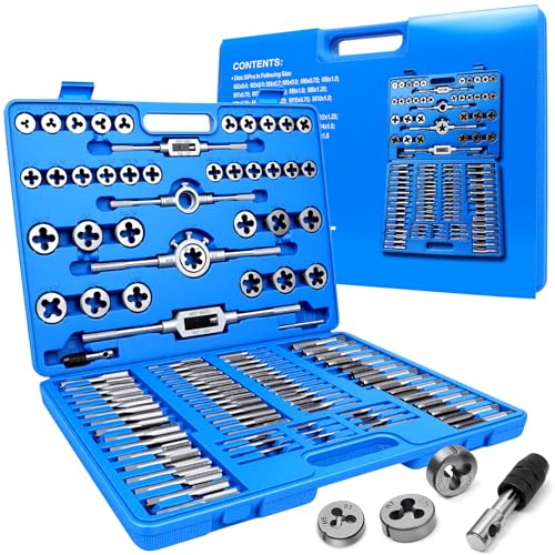 110-Piece Metric Tap and Die Set – Complete Metric Threading Tool Kit, Thread Chaser & Rethreading Set for Cutting Internal & External Threads, M2-M18, Heavy-Duty Storage Case