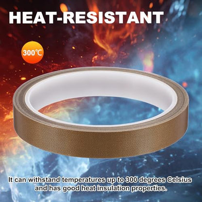 uxcell 2 Roll High Temperature PTFE Heat Shield Tape 9/16" x32.8' - size: 9/16" x 32.8ft x 0.18mm Thick