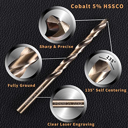 (15PCS) 7/32" Cobalt Drill Bit, HSS M35 Metal Drill Bits for Steel, Stainless Steel, Cast Iron, Hard Plastic and Wood - size: 7/32 15PCS Cobalt