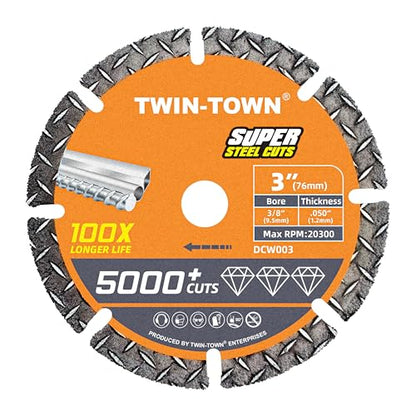 TWIN-TOWN 3 Inch Diamond Cutting Wheel Metal Cut Off Wheel, 3/8 Inch Arbor - style: 3 x 3/8"