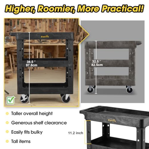 ELAFROS 3-Shelf Heavy Duty Plastic Rolling Utility Cart, 34 x 17 x 38.5 in
