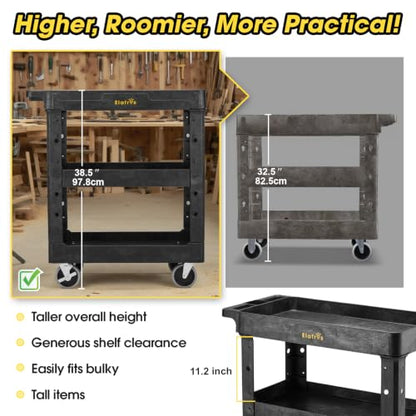 ELAFROS 3-Shelf Heavy Duty Plastic Rolling Utility Cart, 34 x 17 x 38.5 in