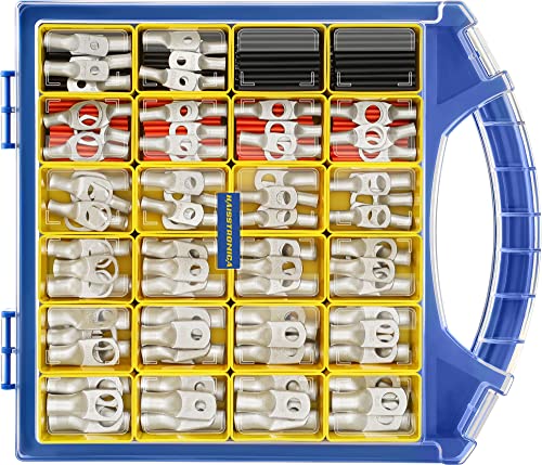 haisstronica 220PCS Tinned Cable Lug & Heat Shrink Kit AWG 8/6/4/2/1 - color: Tinned Copper, size: 220 PCS