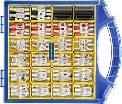 haisstronica 220PCS Tinned Cable Lug & Heat Shrink Kit AWG 8/6/4/2/1 - color: Tinned Copper, size: 220 PCS