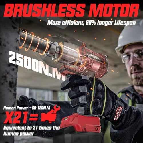 Cordless Impact Wrench 3/4" Compatible with Milwaukee 18V Battery, 1850Ft-lbs(2500N.m) High Torque Impact Gun Heavy Duty, Brushless Electric Power Impact Driver with 4 Speed Modes & LED Work Light - size: 3/4" 2500NM Compatible with Milwaukee