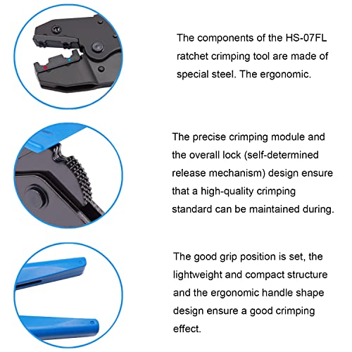 smseace Flag Terminal Crimper AWG 22-14 (0.5-2.5mm²) Electrical Crimping Tool for right angle spade connector Ratchet Terminal Crimper - color: Blue
