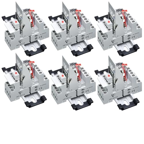 UL Listed 6Pcs 110V Electromagnetic Relay 110V-120V AC Coil 14 Pin 5Amp 4PDT 4-Ways 4NO 4NC with RED Light Module, Test Button, DIN Rail - size: AC 110V, style: 14Pin-5A-6Pcs