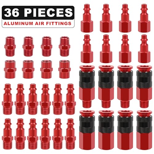 Hromee Universal Air Coupler and Industrial Air Plug Kit, 1/4 Inch Threads and Body Size, 36 Pieces Air Compressor Hose Fittings
