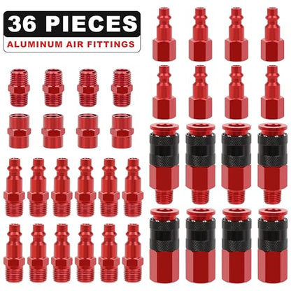 Hromee Universal Air Coupler and Industrial Air Plug Kit, 1/4 Inch Threads and Body Size, 36 Pieces Air Compressor Hose Fittings