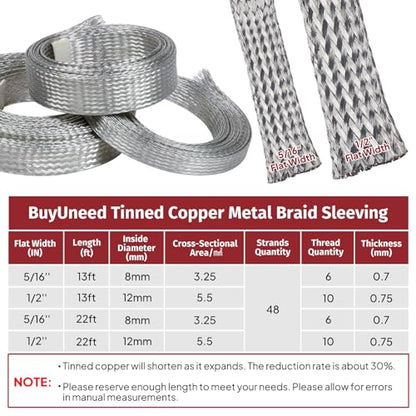 Wire Shielding Sleeve EMI RFI ESD Tinned Copper Metal Braid Ground Strap Electronics Cable Wrap Mesh Signal Interference Screening 7/16" ID (11/16 inch - 26ft) - size: 11/16 inch - 26ft