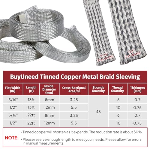 Wire Shielding Sleeve Tinned Copper Ground Strap 5/16" ID (1/2 inch-8ft) - size: 1/2 inch - 8ft