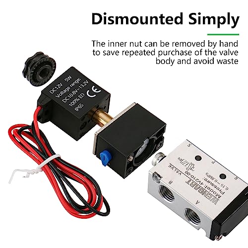 Wengart Pneumatic Solenoid Valve with 2 Position 5 Way,4V210-08,2position 5way,1/4"PT,Single Coil Pilot-Operated Electric,Work for Quick and Reliable Cylinder Reversing (DC12V Outlet wire)
