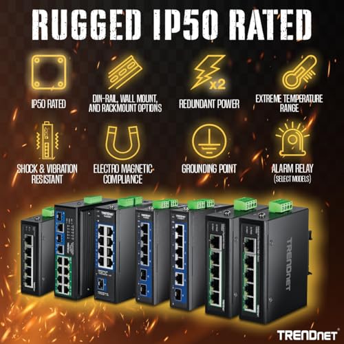 TRENDnet 7-Port Industrial Gigabit PoE+ DIN-Rail Switch, TI-PG62B - style: 6 port PoE Switch w/ Boost Voltage