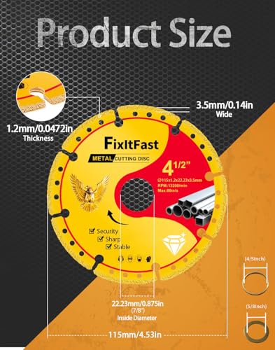 FIXLTFAST 4-1/2" Diamond Cutting Wheel Metal Cut Off Disc for Angle Grinder - style: METEL-4.5