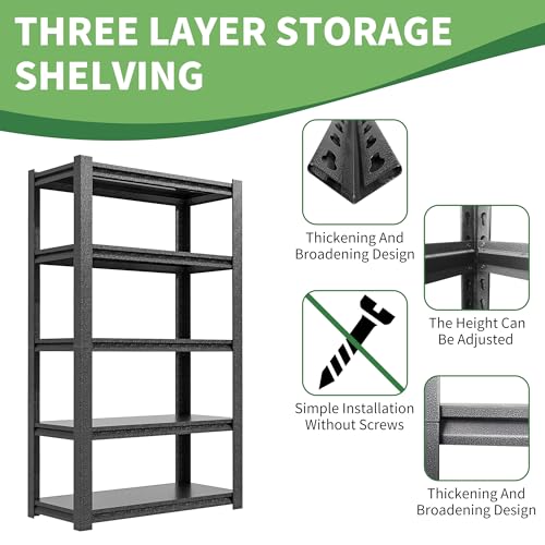 78" H Garage Shelves, Garage Shelving Heavy Duty, 3000Lbs 5 Tier Adjustable Garage Storage Shelves Suitable for Warehouse, Basement, Workshop,Require Assembly, 18" D*48" W *78" H(Black) - size: 17.99"D*47.24"W*77.95"H