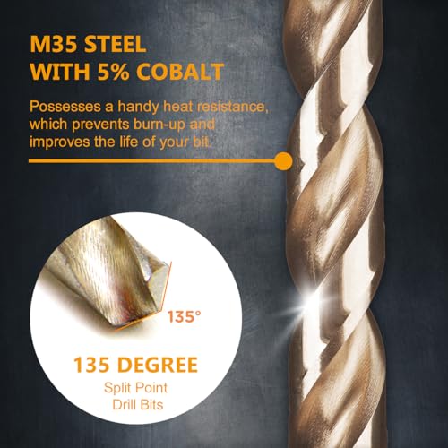 POWERTEC 1/8" Cobalt Drill Bits - 24 Pack - 2-3/4" Length - M35 HSS Jobber Length Twist Bits with 135° Tip for Drilling Wood, Metal, Stainless Steel, Nickel Alloy, Cast Iron & Plastic (QDB2014-P2) - style: 24PK 1/8" Cobalt Drill Bit (2-3/4" L)