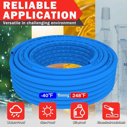 CheeMuii 50FT 3/8" DOT Air Line 3/8 Air Hose PA12 Nylon Pneumatic Tubing - color: Blue, size: 3/8"OD-50FT