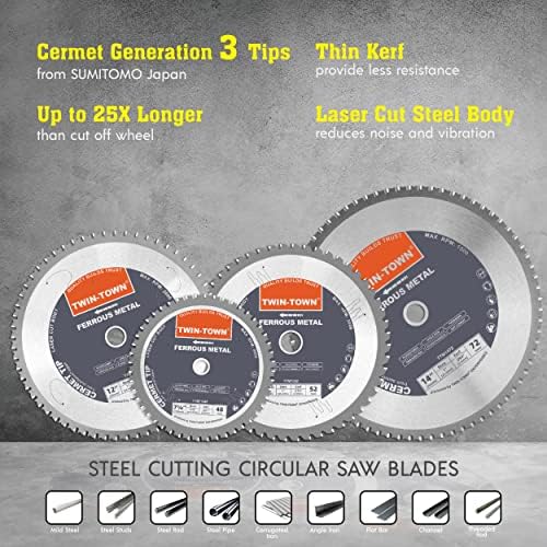 TWIN-TOWN 12-Inch 60 Teeth Steel and Ferrous Metal Cermet Saw Blade with 1-Inch Arbor - size: 12" 60T medium steel