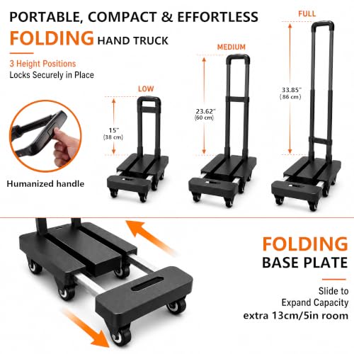 Folding Hand Truck 500lbs Capacity, Heavy Duty Dolly Cart with 6 Wheels