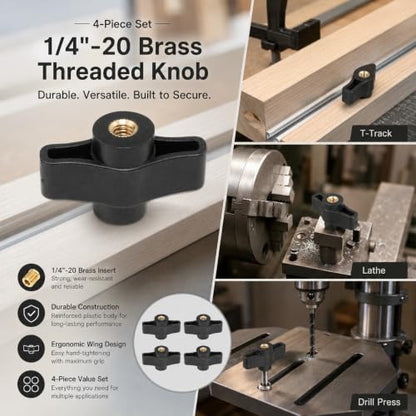 4 Pack 1/4-20 Thru Knobs for T Track Woodworking Jigs