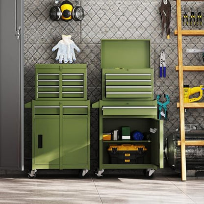 IRONMAX 2-in-1 Detachable Rolling Metal Tool Chest, 5 Drawers, Olive Green - color: Olive Green